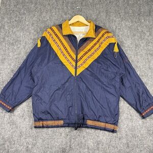 Vintage Oleg Cassini Jacket Mens M Navy Yellow Nylon 80s Windbreaker